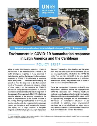 Cover Environment in COVID-19 humanitarian response in Latin America and the Caribbean