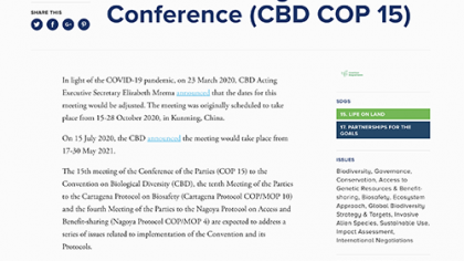 Pantallazo COP15 Convenio sobre la Diversidad Biológica